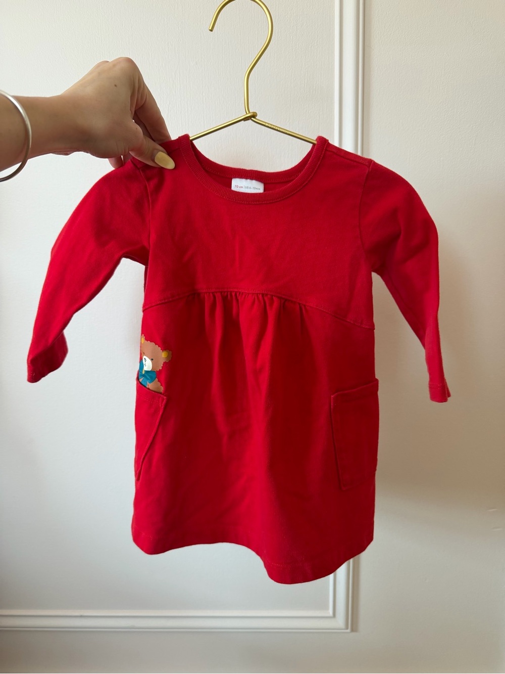 hanna andersson toddler peek pocket bear red dress